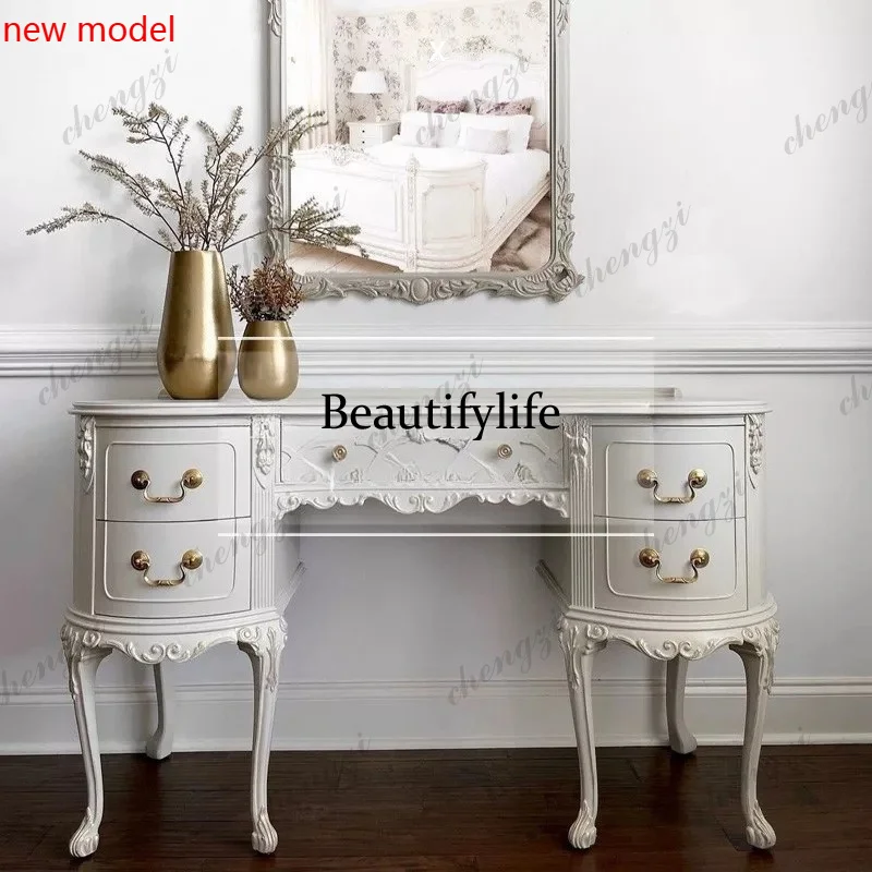 French solid wood carving flower dresser villa bedroom makeup table American retro, multi-functional tableN138