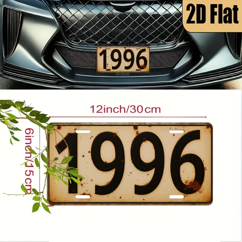 2D Flat, 1pc Vintage 1996 Plaque - 6.0x12.0inch Vintage Car Style Number Sign with Aged Black and Golden Design, Durable Polishe