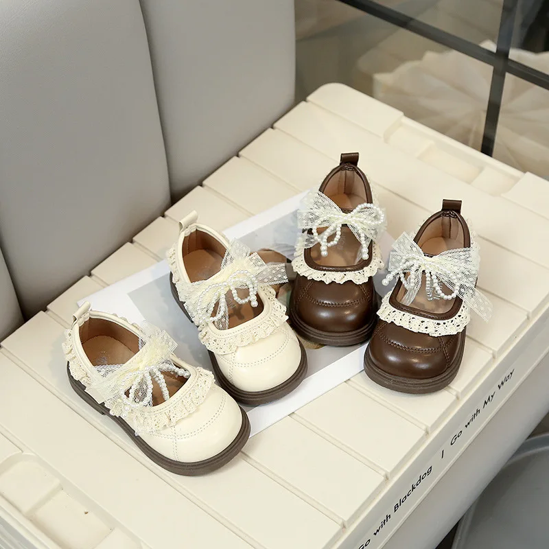 

Girls Small Leather Shoes Size 21-31 Soft Bottom Leather Children's Single Shoes Beige Fashion Versatile Children's Baby Shoes