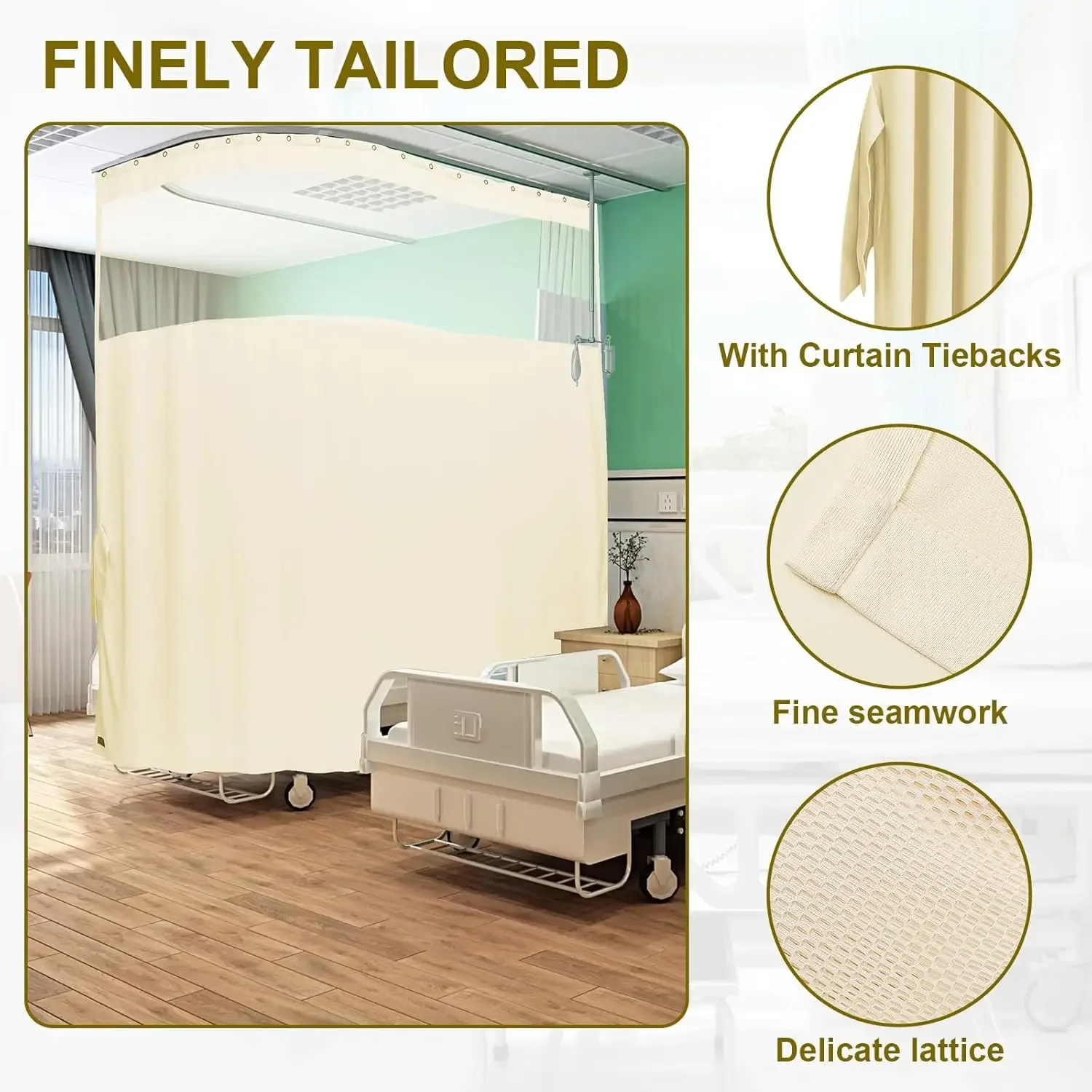 Hospital Curtain Hanging Privacy Room Divider for Room Separation Medical Fire Flame Retardant Cubicle Curtains Beige1 Panel