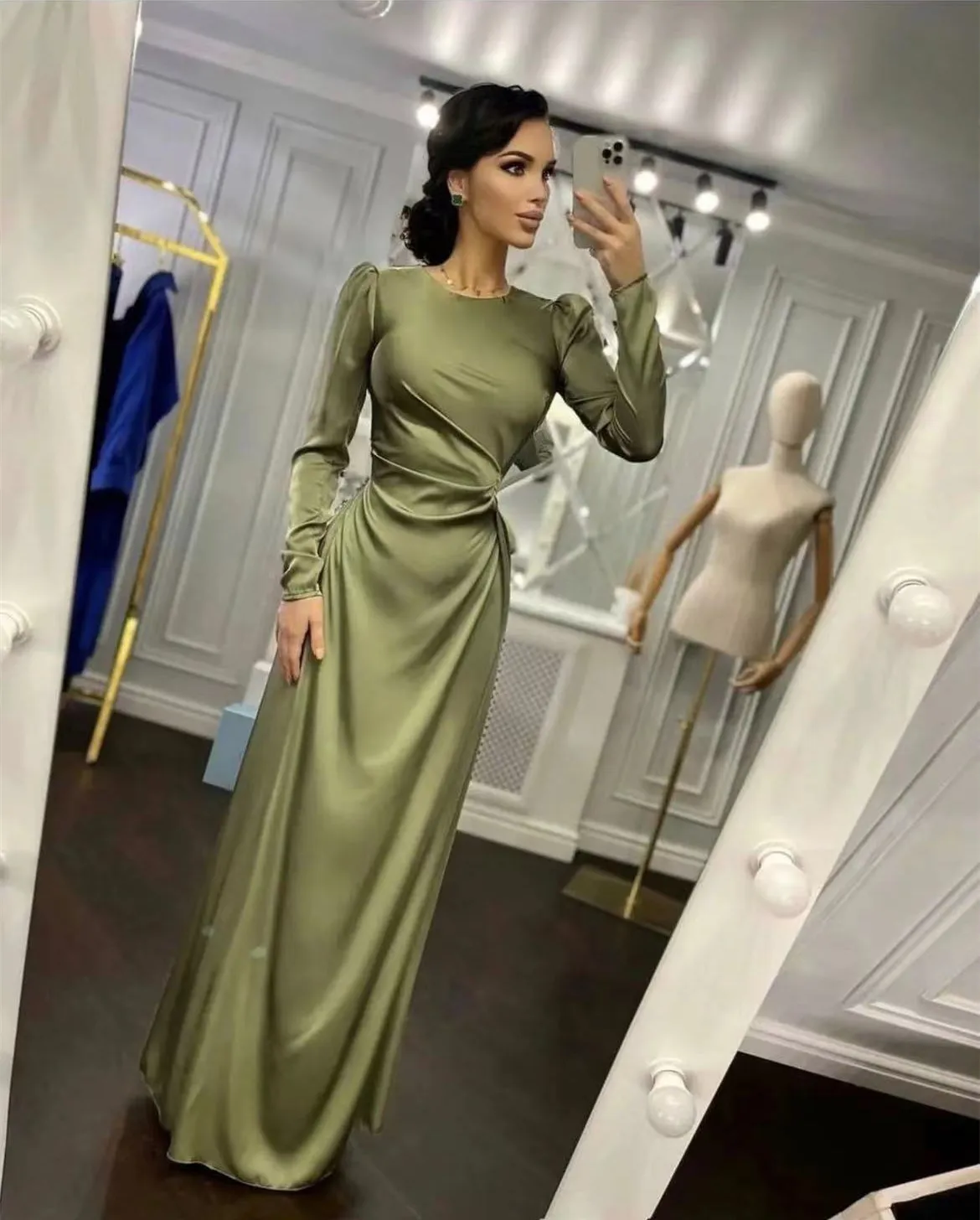 Party Evening Dresses for Women Lace Up Tight Waist Round Collar Solid Colour Vestidos Temperament Slim Fit Split Long Dress