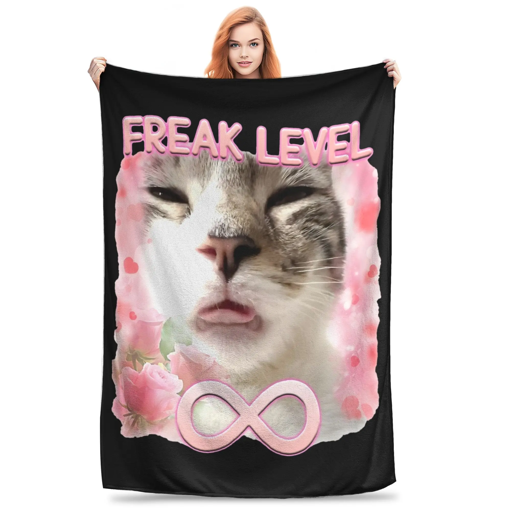 Freaky Ahh Funny Cat Meme Gifts for Freak Blanket Coral Fleece Plush All Season Warm Throw Blanket for Sofa Outdoor Bedspreads