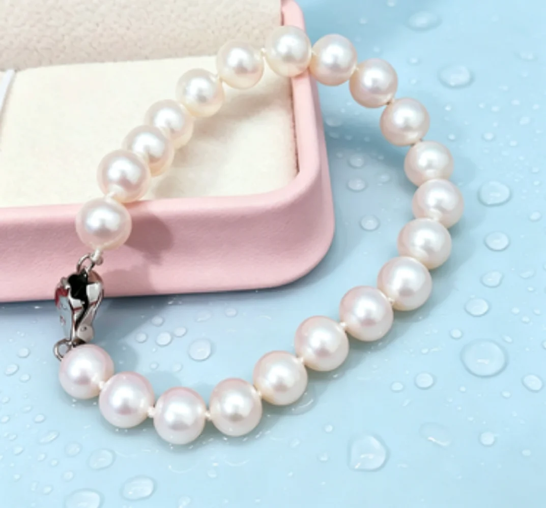 

Natural Pearl Bracelet AAA8-9mm/9-10mm Classic Bracelet 7.5-8in/925