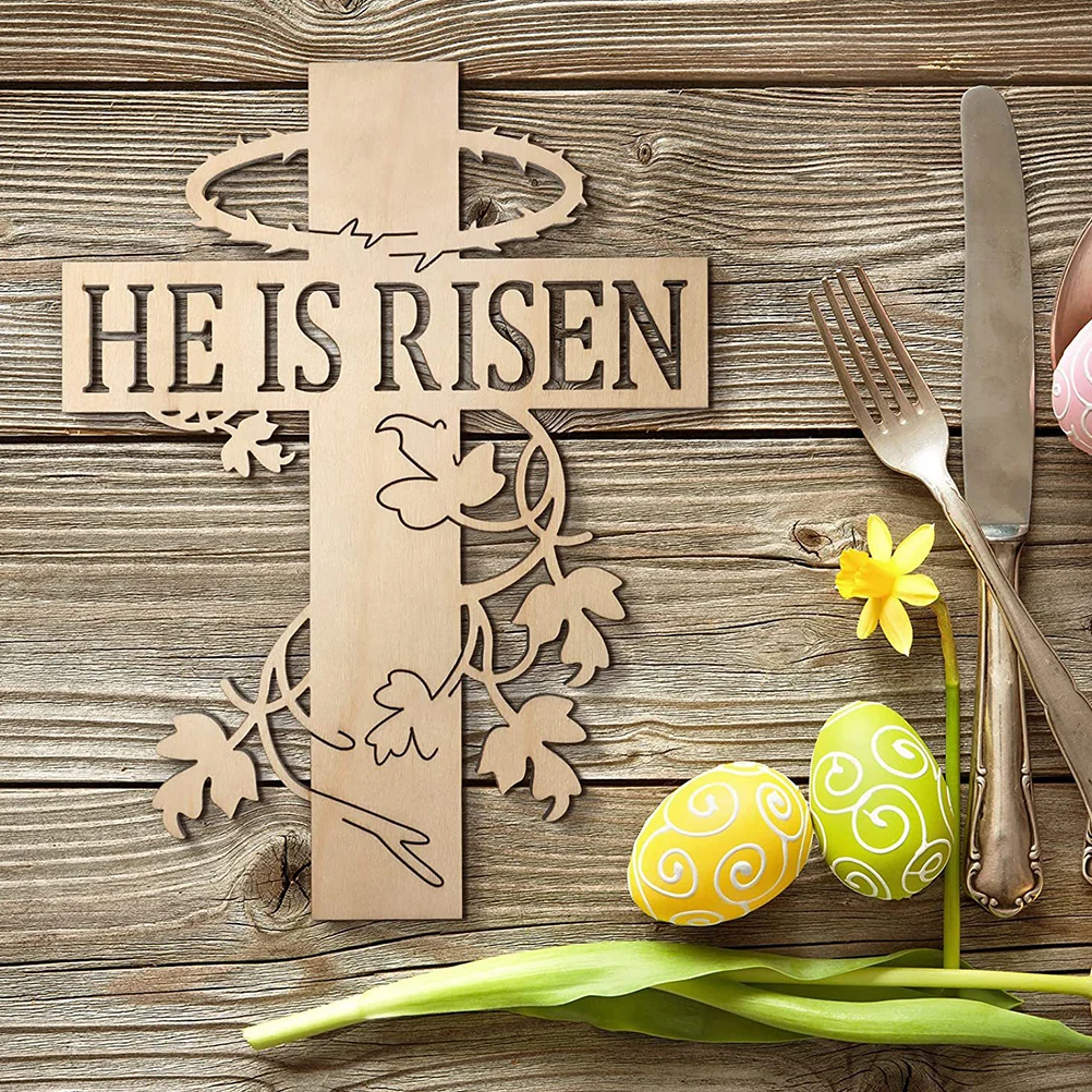 

2pcs Wooden Hanging Decoration Pendants Wall Home Party Ornament Hollow Wood Cross Easter Decors Pendant Hanging Decor Cross
