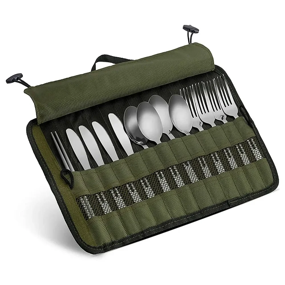 Tragbare Rollbare Aufbewahrungstasche für Outdoor-Camping, Besteck-Aufbewahrungstasche, Wasserfester Koffer für Gabeln, Löffel, Essstäbchen – Detail 3
