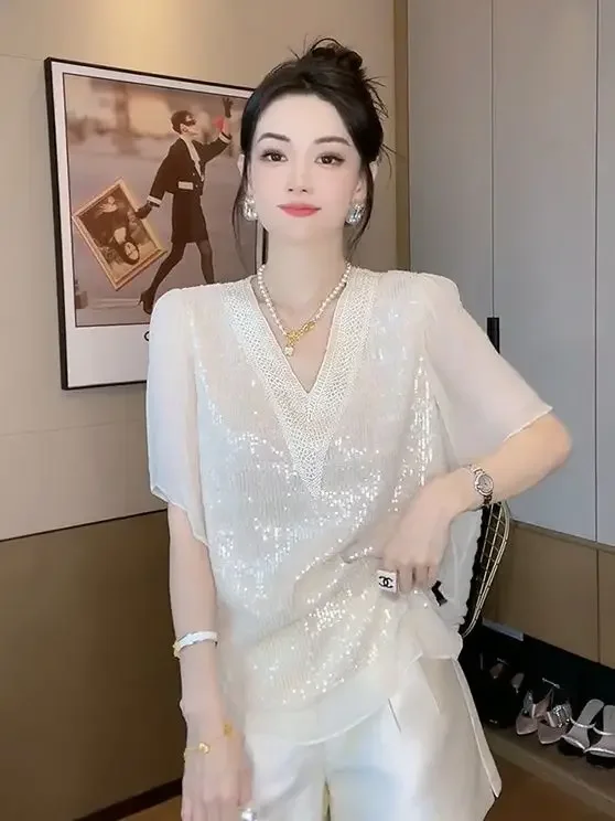 

Summer New Style Women Top French Chiffon Shirt 2025