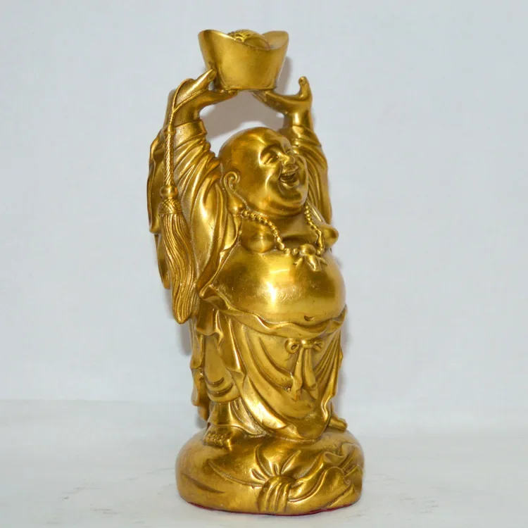 Opening Light Copper God of Wealth Maitreya Buddha Lucky Housewarming start business figure shoe-shaped gold ingot Ornament Gift