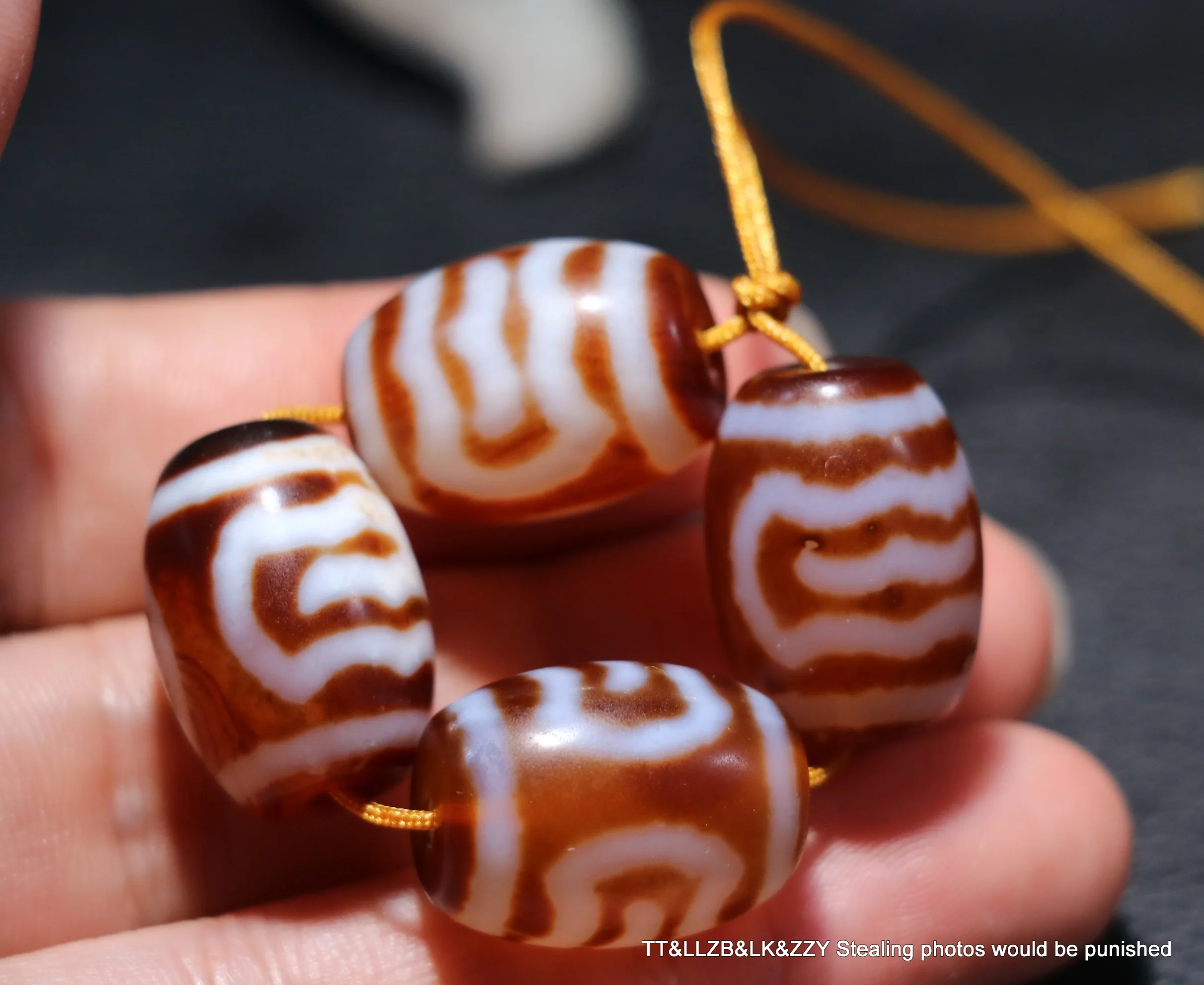 Set of 4 Magic Power Tibetan Old Red Agate Dapeng Bird Big Daluo Shape dZi Bead Amulet F DIY  LKbrother Talisman Treasure