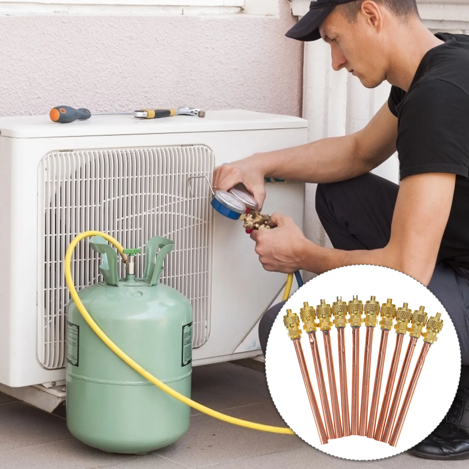 

10 шт. латунных односторонних заправочных клапанов для ремонта и заправки кондиционеров и холодильного оборудования