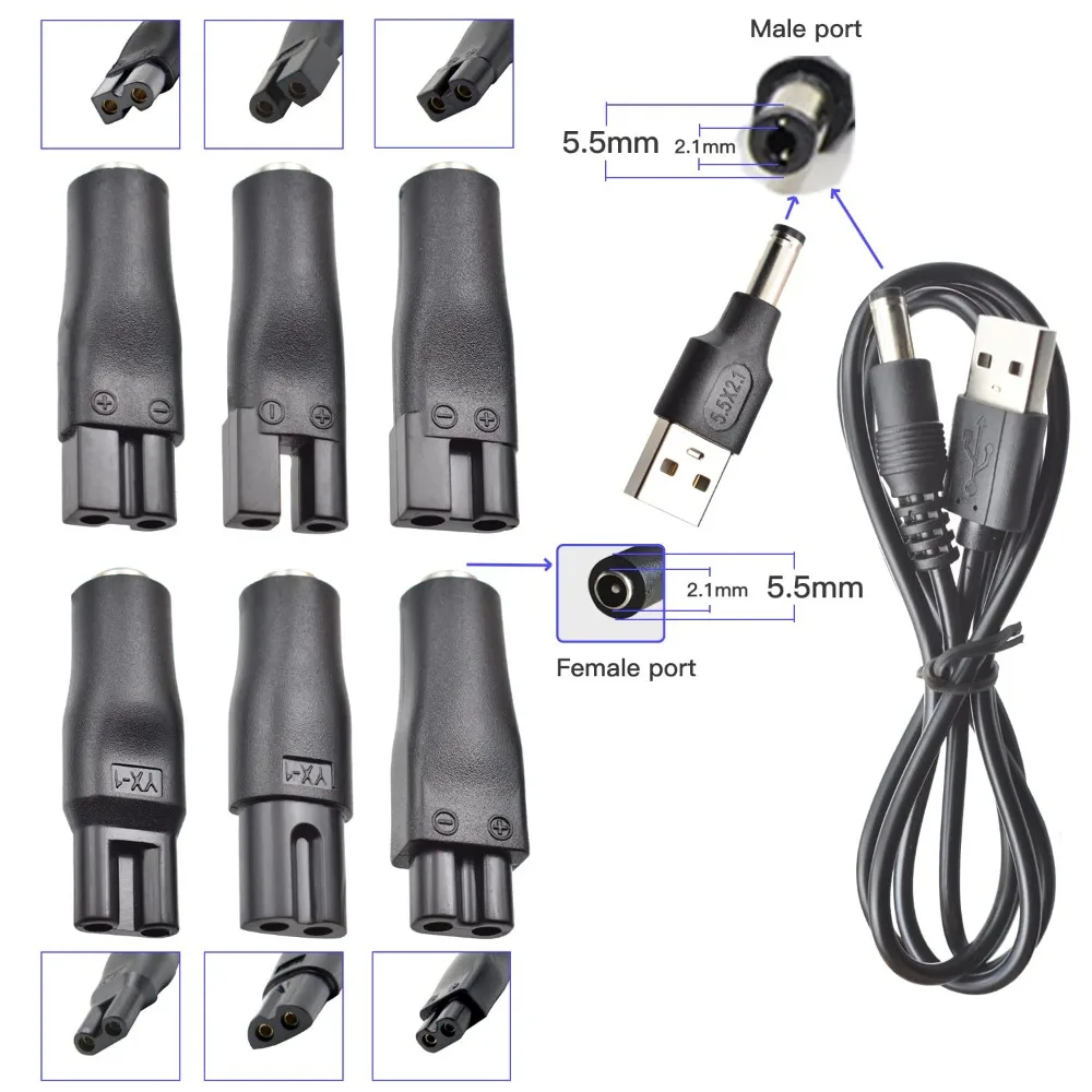 Power Cord 5V Replacement Charger USB Adapter 8 PCS Suitable for All Kinds Hair Clippers, Beard Trimmers, Shavers