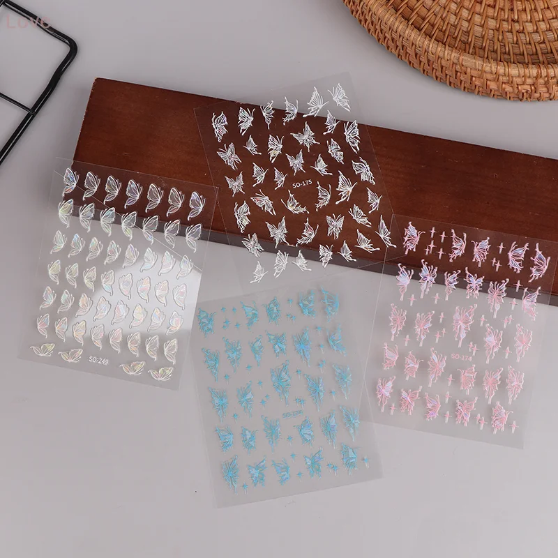 [L & P] 1 قطعة ثلاثية الأبعاد اليابانية بريق فراشة مسمار الفن ملصقات Kawaii ذاتية اللصق مسمار الزينة المنزلق الشارات DIY بها بنفسك اكسسوارات