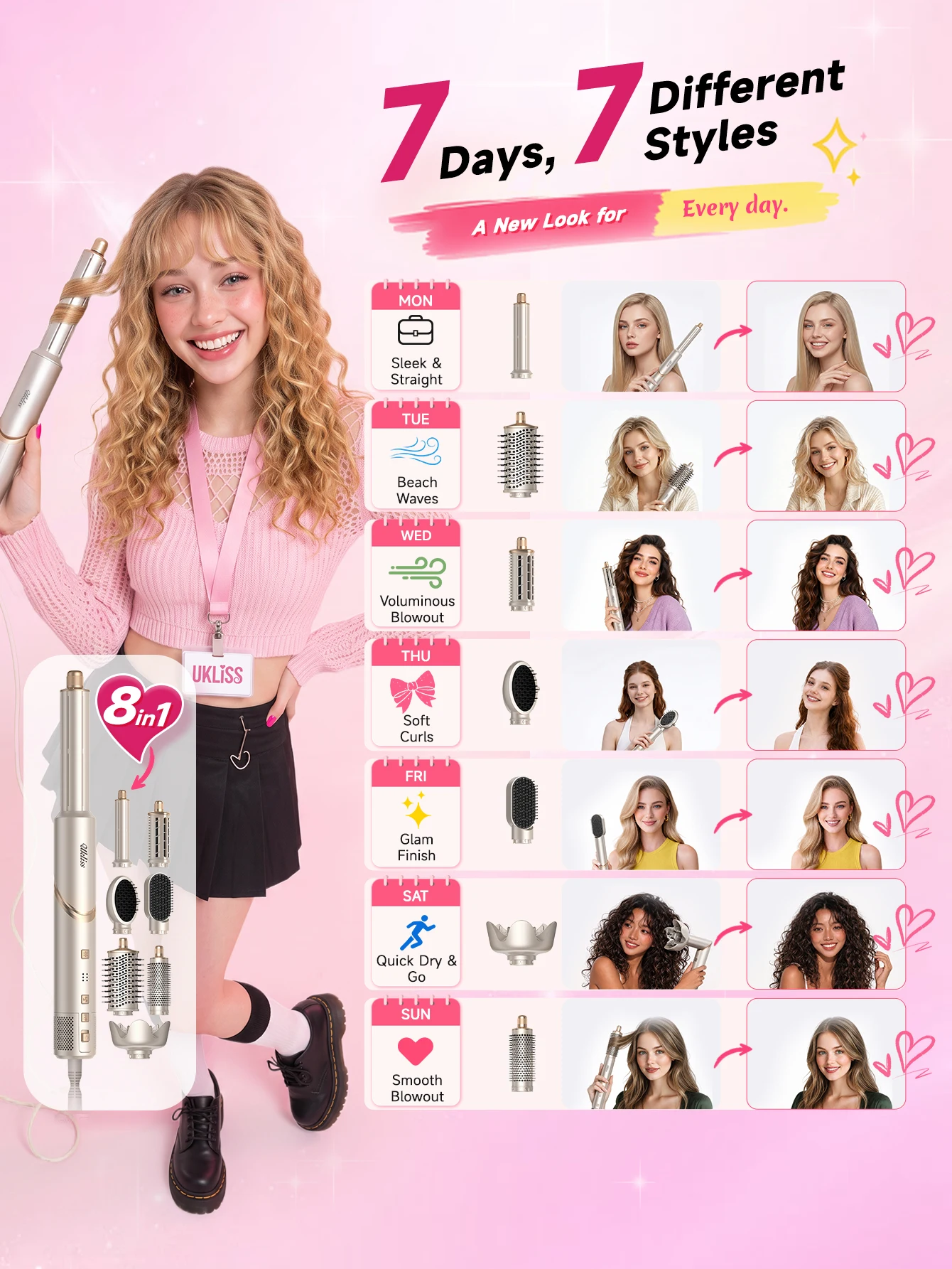 Hair Dryer 8 in 1 Hair Styler Tools Complete Set Salon Brushless Motor 110000rpm Professional Blower Dryerr With Comb