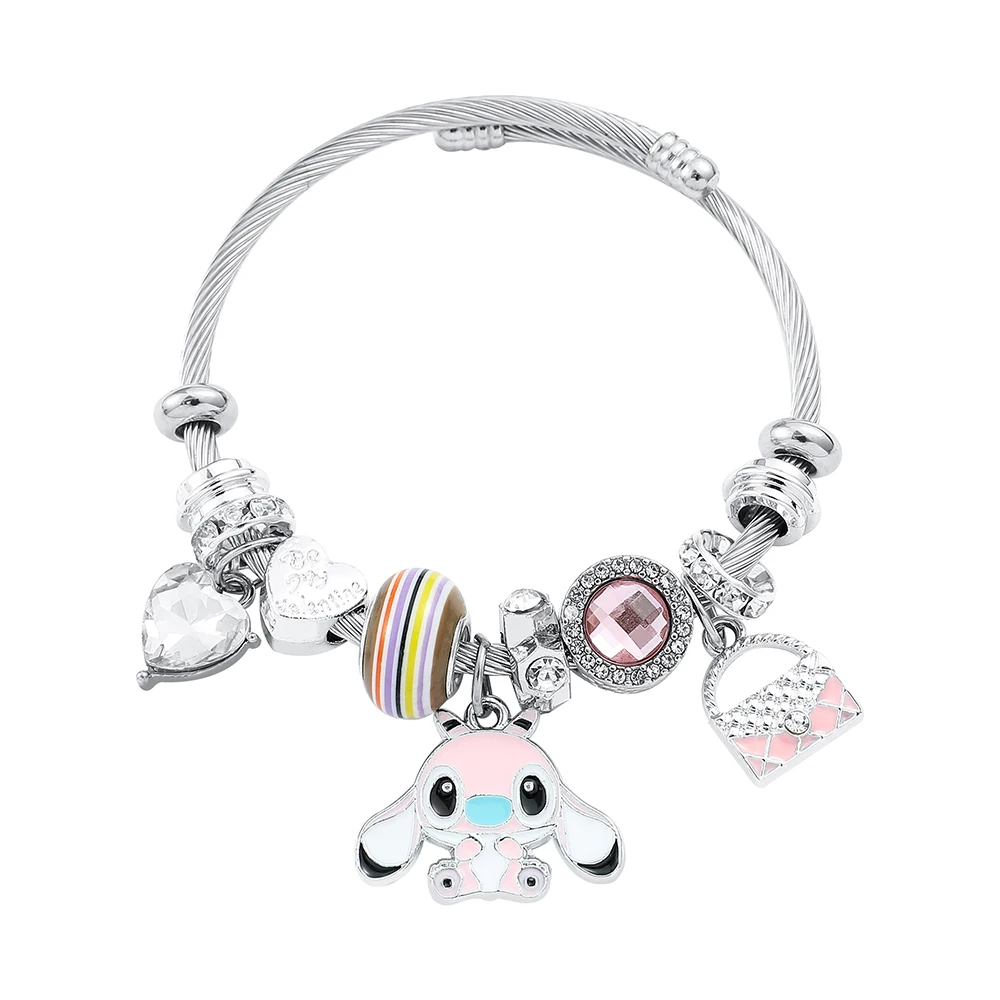 Disney Stitch Heart Bracelet for Her Fashion Adjustable Opening Ladies Wrist Jewelry Gift for Girlfriend Valentine's Day