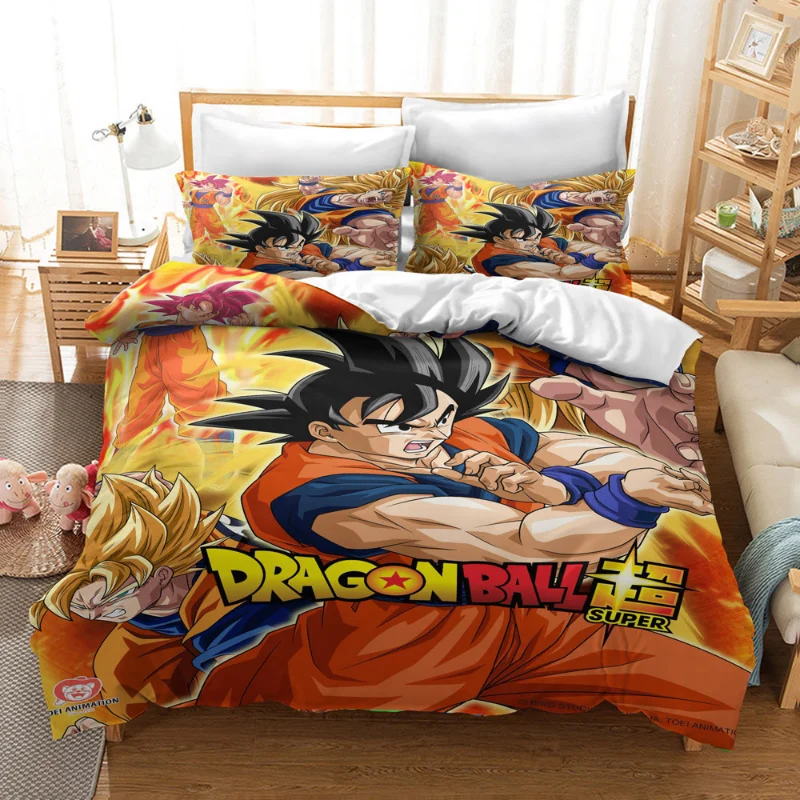 Dragon Ball Z Anime figura syn Goku łóżko-zestaw kapa na kołdrę kreskówka 3D pościel Z nadrukiem łóżko Spead dzieci sypialnia zestaw pościeli