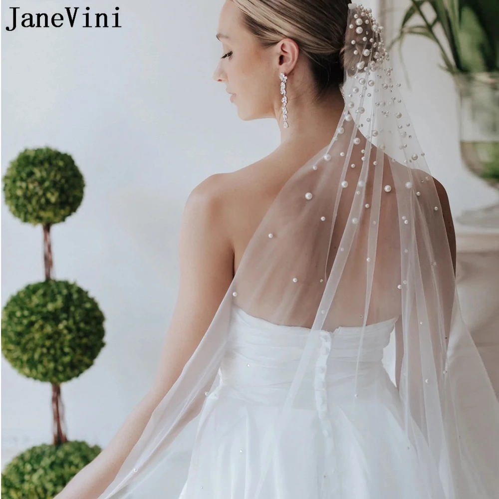 Janevini 1 Tier Braut schleier Hochzeit mit Kristall und Perle elegante Perlen Haarkamm Schleier Bachelorette Party Braut Accessoires