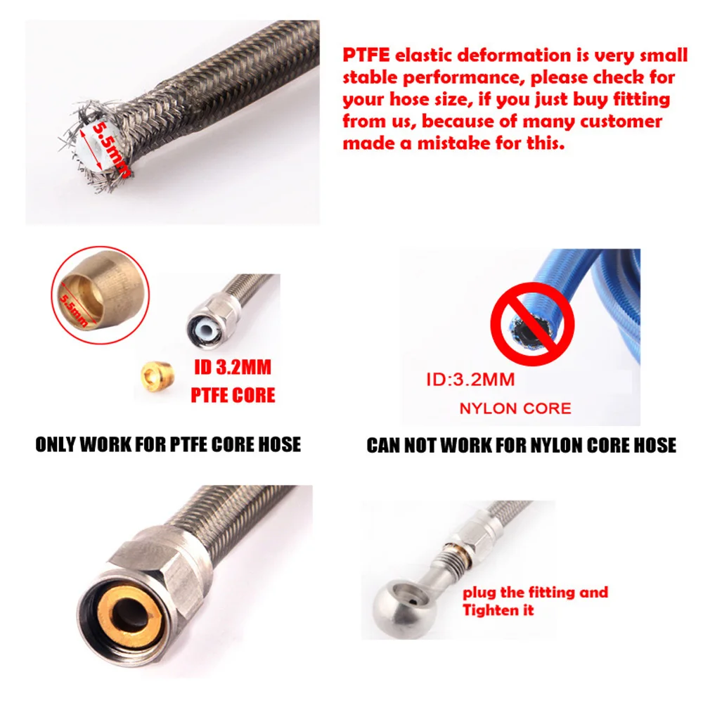 AN3 Motorcycle Braided Stainless Steel Nylon PTFE Brake Line Hose Fluid Hydraulic Precise Hose Gas Oil Fuel Line Hose