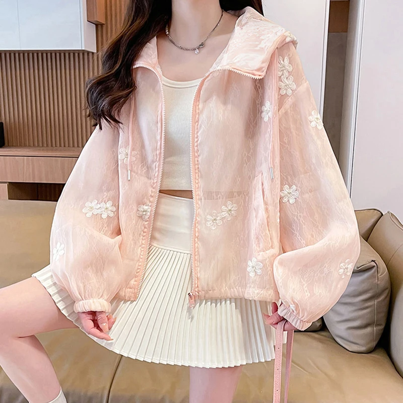 

HELIAR Women Zipper Lace Coat Sun Protection Women's Clothing 2025 Elegant Design Long Sleeve Loose Fit Jacket Floral Coat