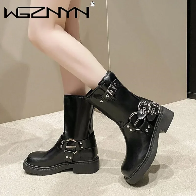 Womens Rivet Designer Motorcycle Boots Women's INS Hot Sale Shoes Platform Combat Botas Women Boots Trend 2024 Goth Cowboy Boots