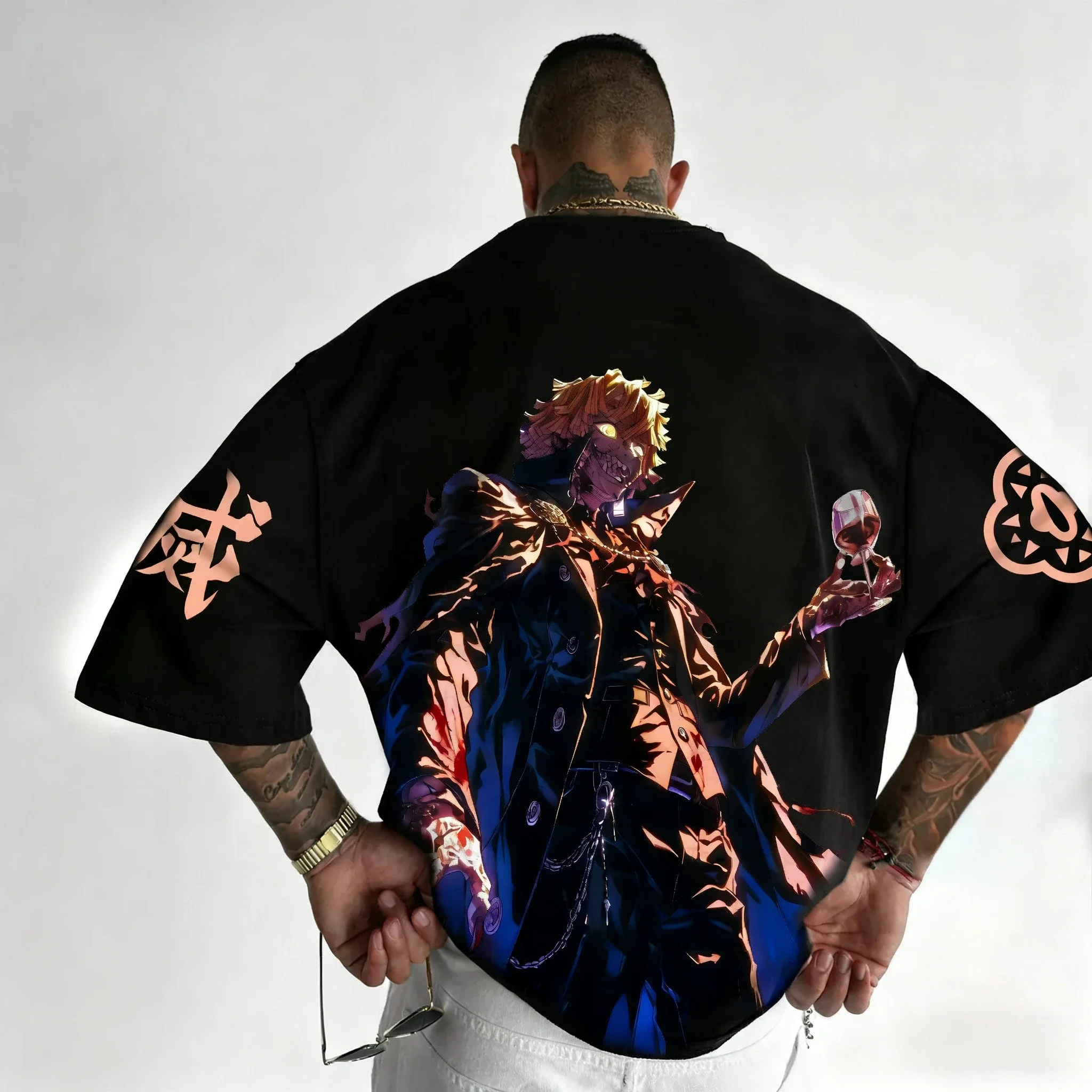 鬼滅の刃アニメハロウィン Tシャツメンズ夏我妻善逸新原宿多用途カジュアルルーズ親子トップ