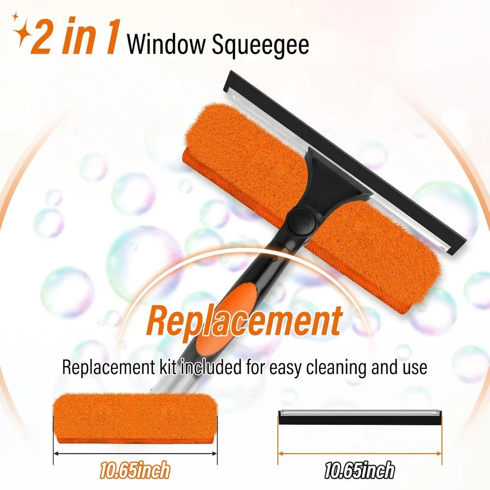 26FT High Window Cleaning Kit, 2-in-1 Squeegee, 5-20FT Adjustable Pole, 180° Rotatable, Indoor/Outdoor Use