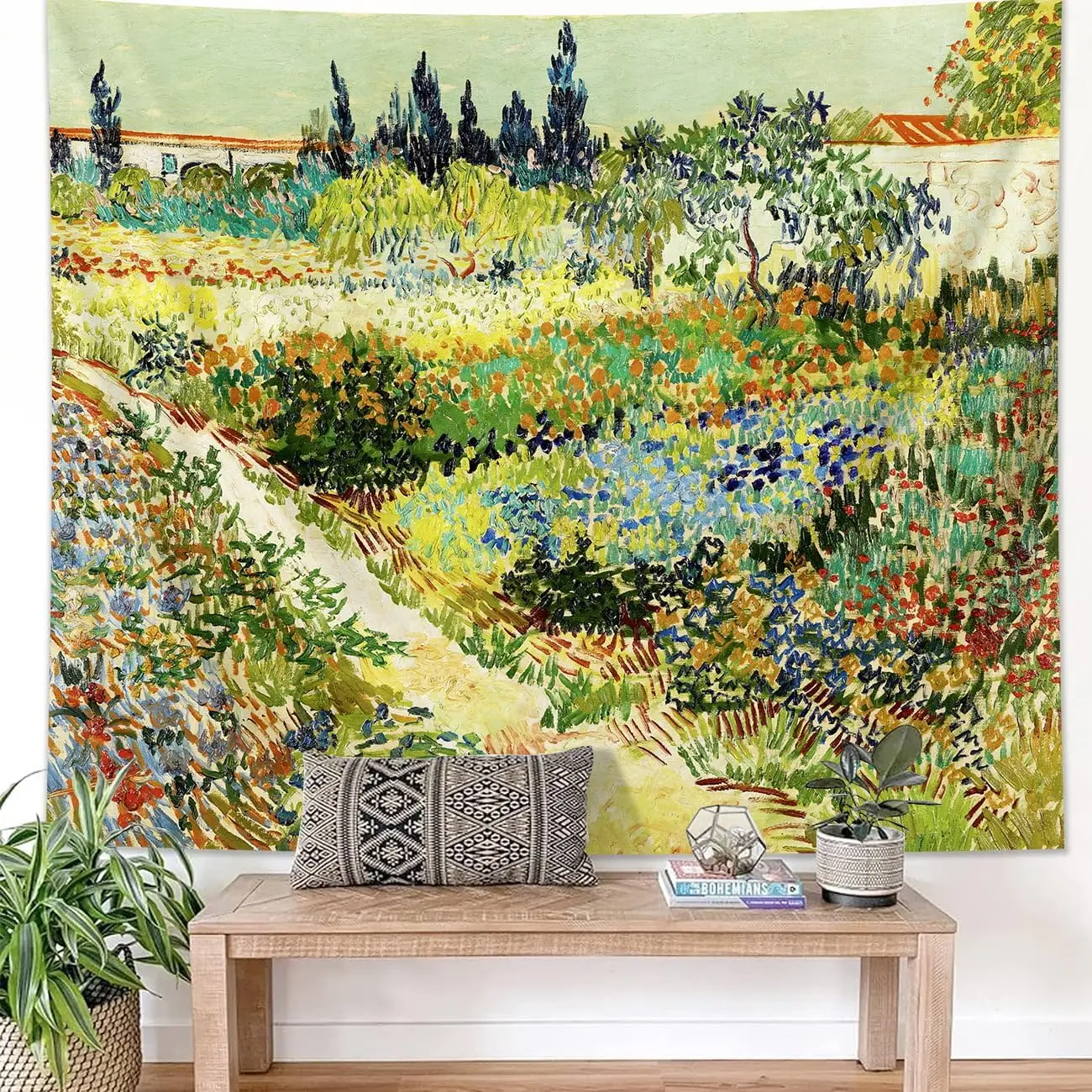 Van Gogh Mountain Nature Tapestry, Van Gogh Wall Art Posters for Room Aesthetic, Moon Landscape Wall Hanging, Yellow and Blue