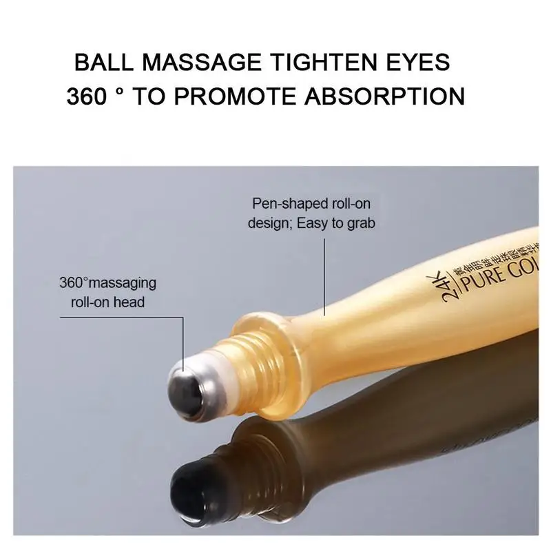 24K Gold Bright Eye Serum Anti-Aging Roll-on Essence Remove Dark Circles Hydrating Moisturizing Anti-Puffiness Eye Cream