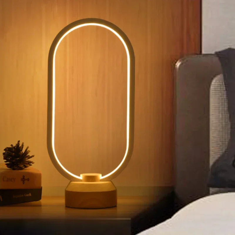 

Creative Hollow Oval Reading Desk Lamps Solid Wood LED Bedroom Bedside Night Lamp Decoration Living Room Study Table Light