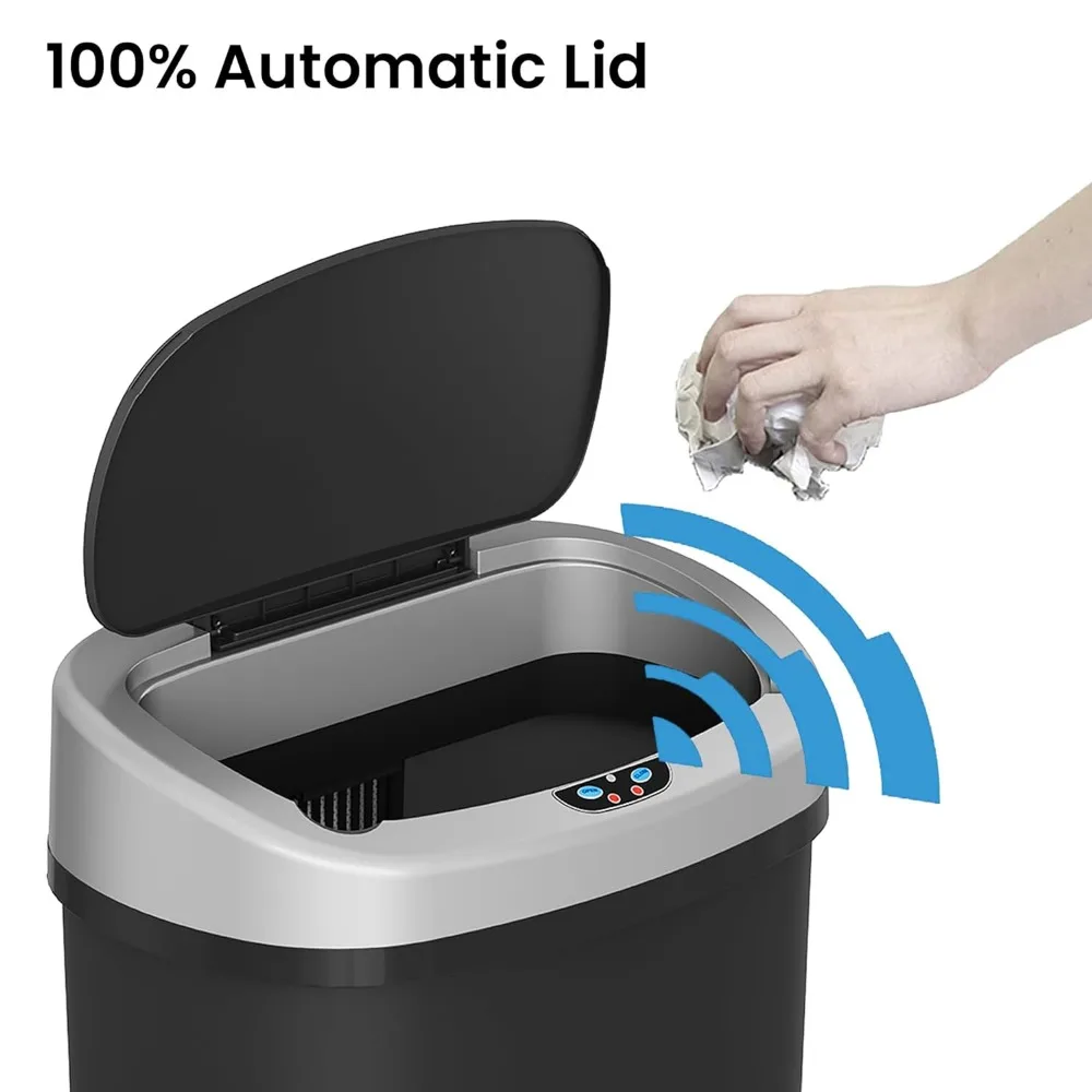 13 Gallon Oval Sensor Kitchen Trash Can with Odor Filter System, Durable Dent-Proof Automatic Lid Plastic Garbage Bin