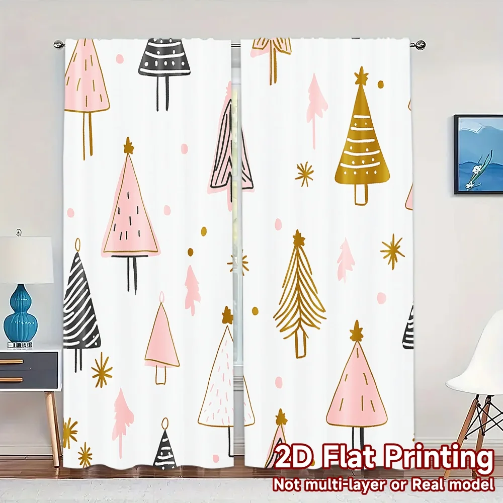 2pcs,Curtains Christmas Trees Gold (2) Popular Curtains Digital Printed Polyester Curtains Home Decor Decorative for Bedroom,