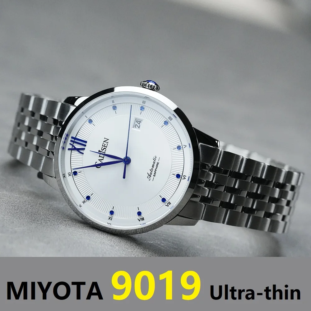 CADISEN 9,5 mm ultradünne automatische mechanische Uhr für Herren, Japan Miyota 9019, selbstaufziehende, luxuriöse, wasserdichte Armbanduhr mit Saphirglas