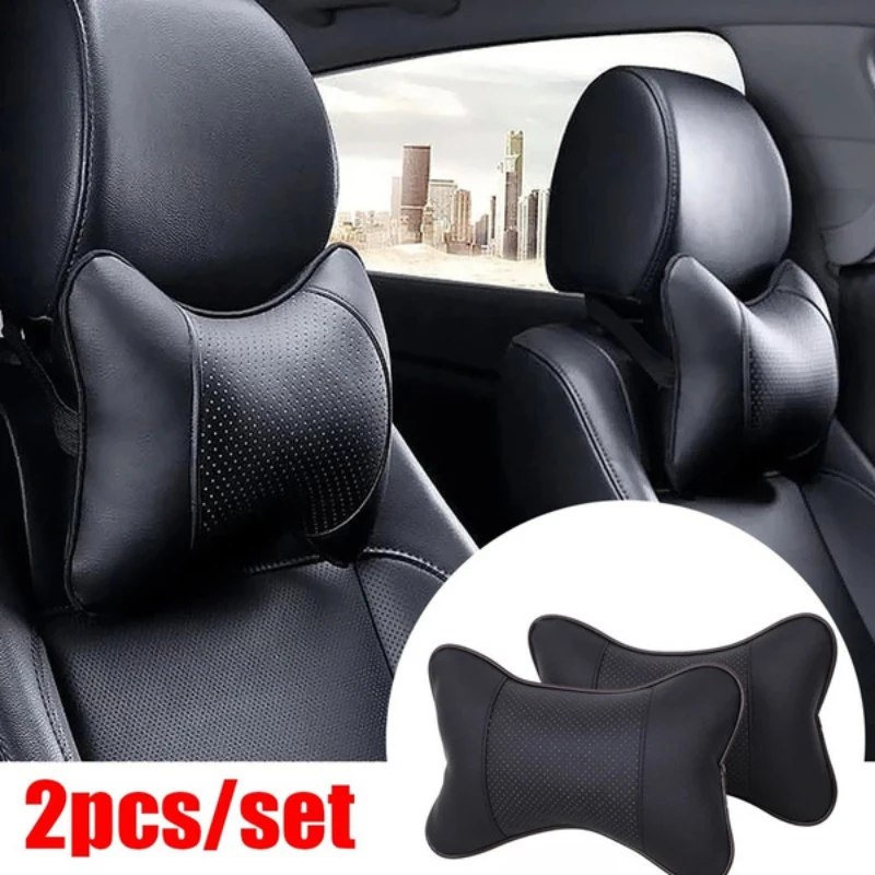 2Pcs Leather Knitted Car Pillows Headrest Neck Rest Seat Accessories Auto Safety Pillow car neck pillow  car headrest