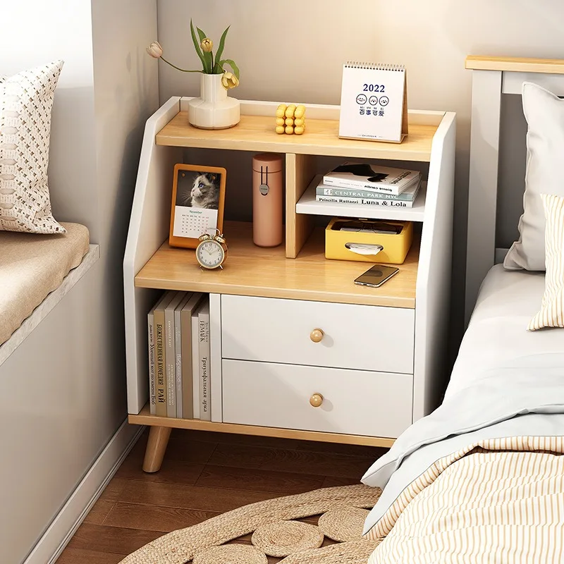 Small Modern Nightstand Bedside Table Bedroom Furniture Storage Drawer Nordic Solid Wood Legs Studio Rental Bedside Table