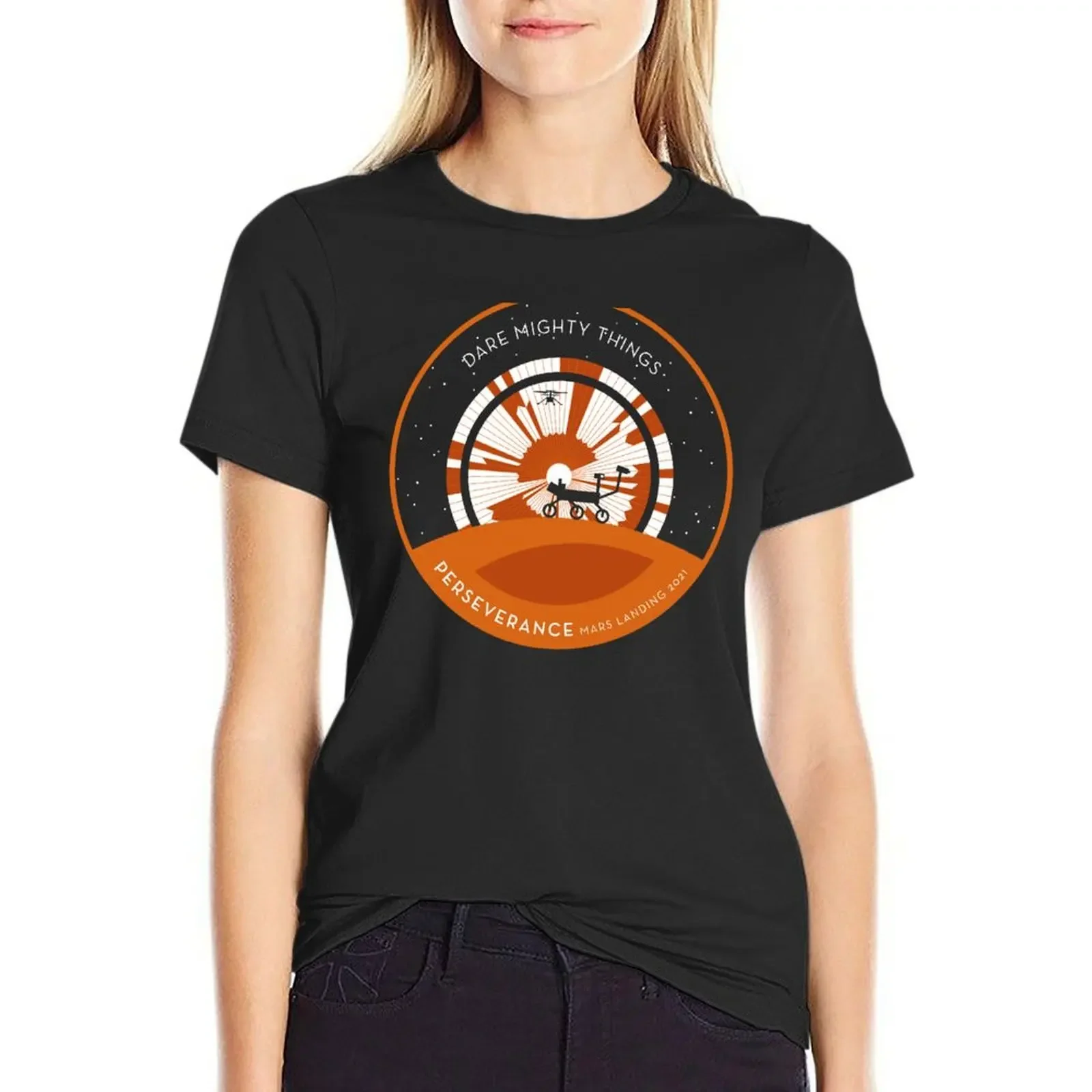 

Perseverance Rover, black & blue backgrounds Apparel T-Shirt summer tops Female clothing female animal print t shirt dress Women