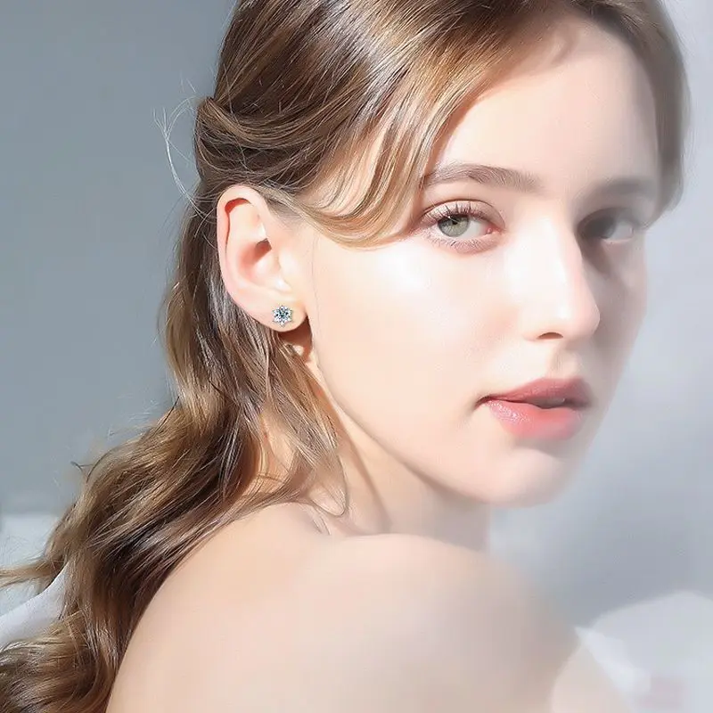 925 فضة مويسانيتي المرأة وأقراط ندفة الثلج وأقراط VVS1 غرامة مجوهرات هدية مع شهادة #3