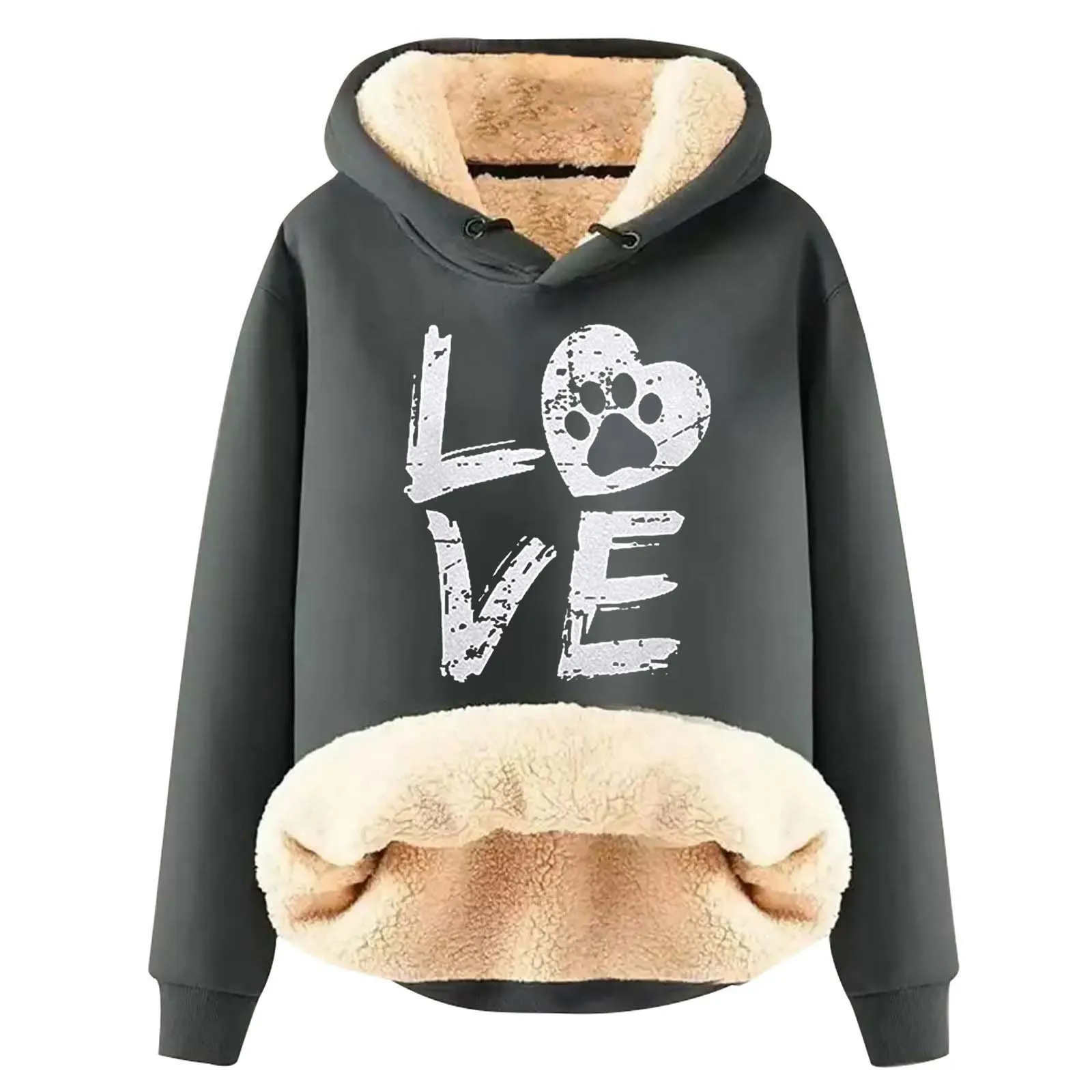 Women's Winter Thick Woolen Warm Solid Color Color Cardigan Lamb Wool Hooded Sweatshirt Hooded Tops Women Comfy Pullover Women