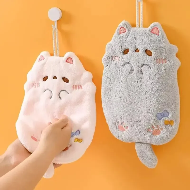 Wholesale Cute Cartoon Tanuki Hanging Towel Coral Velvet Hair Not Lose Thick Cloth Kitchen Bathroom Absorbent Towels