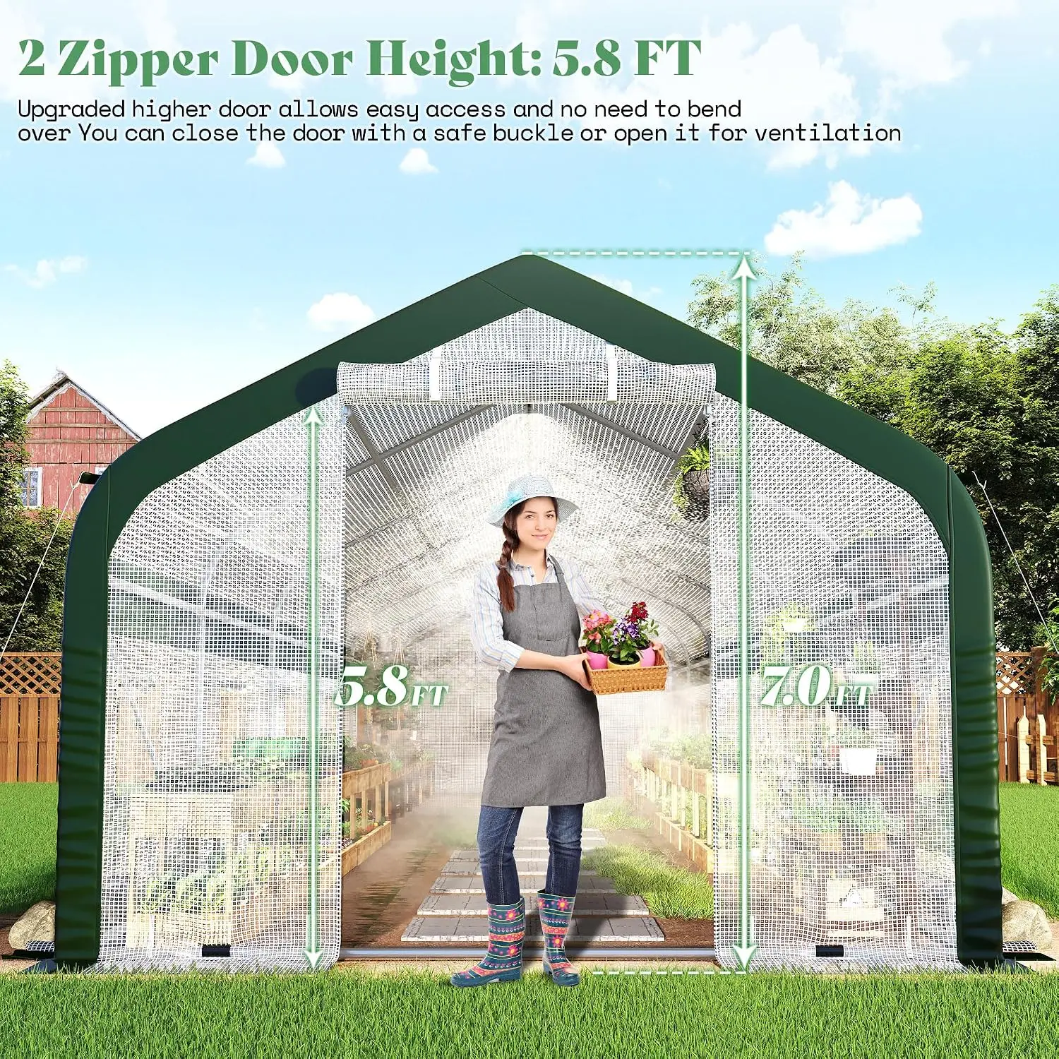 34x10x7 FT Walk-in Tunnel Greenhouse with Watering System