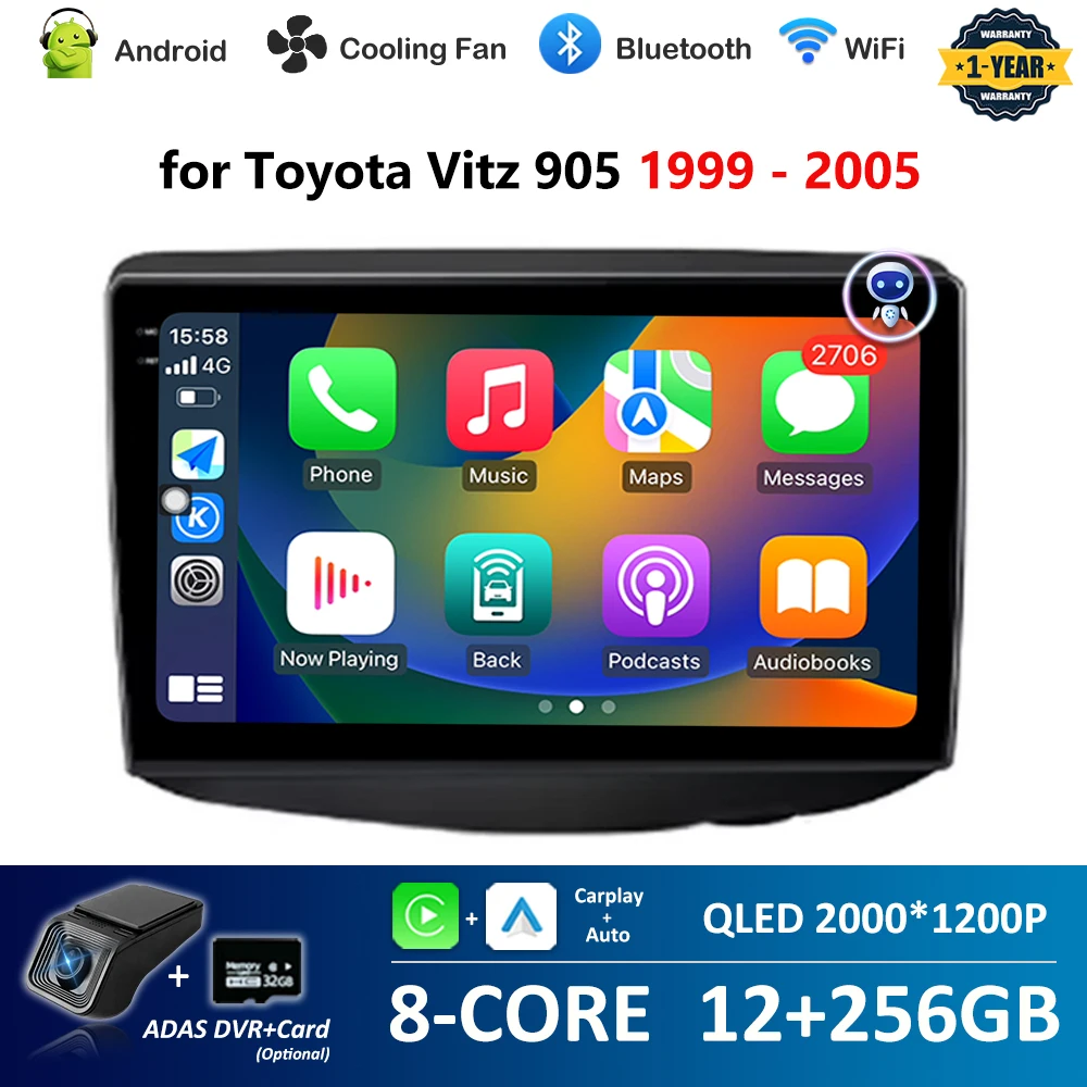 9 นิ้วรถวิทยุเครื่องเล่นมัลติมีเดียสําหรับ Toyota ยาริส 905 1999-2005 หน้าจอสัมผัส DSP สเตอริโอ WiFi Android OS GPS นําทาง 4G BT