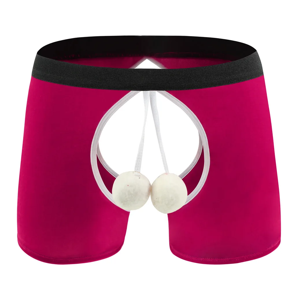 Men's Erotic Crotchless Trunks Christmas Ball Elastic Open Crotch Gay Fun Elastic Contrasting Boxer Shorts Sissy Fashion Panties