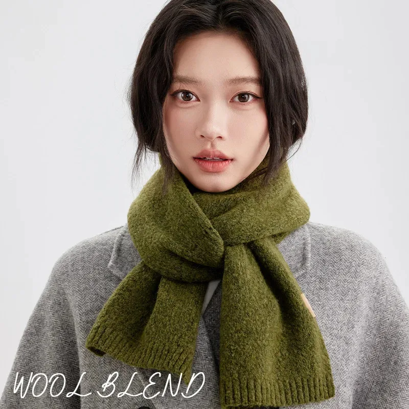

Chic Classic Wool Blend Knit Scarf Women Winter Korean Stylish Minimalist Solid Scarves Female Warm Neck Protection Muffler Lady