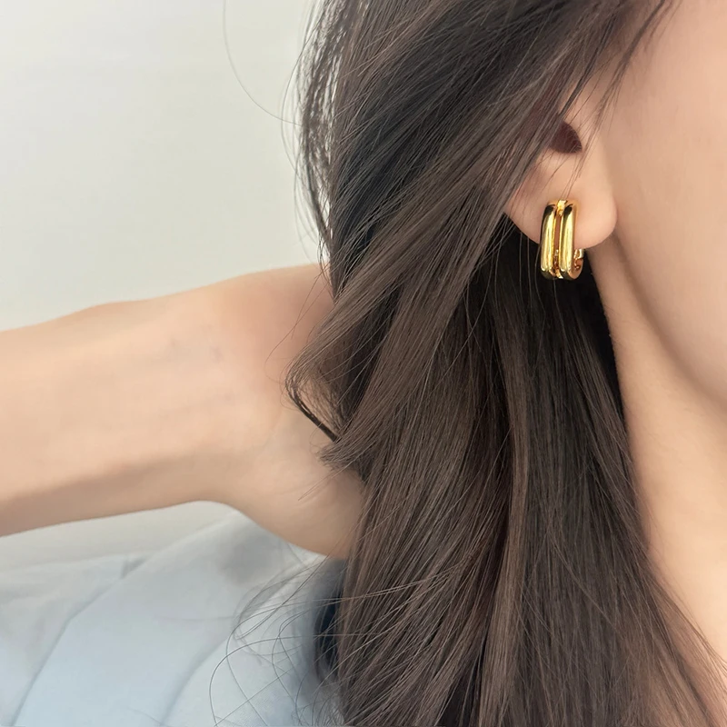 

Tibetan Silver 18K Gold Plated Double Layered Square Hoop Earring for Women Classic Fashion Jewelry Geometric Accessory
