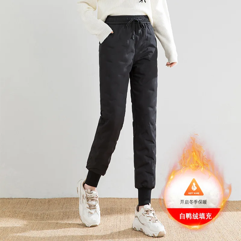 Women High Waist Slim White Duck Down Padded Pants Winter Warm Sexy Down Pencil Pants Bootcut Leggings  ropa de mujer PT-579