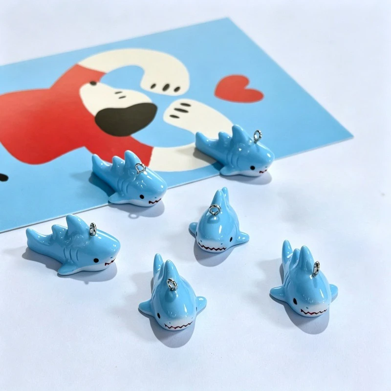 6Pcs Resin Simulation Blue Shark Pendants