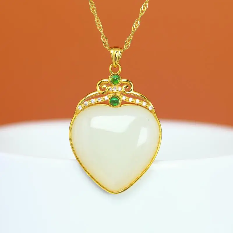 Genuine China Nephrite Stone White Hetian Jade Love Heart Pendant Necklace 925 Silver Certified Jewelry Women Lucky Charm Amulet