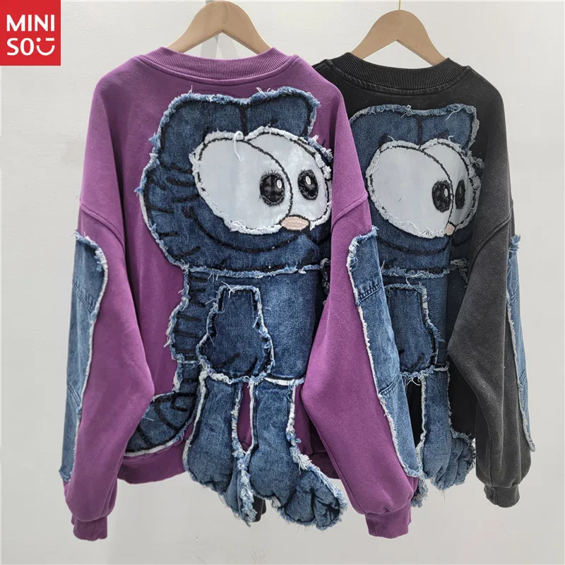 

Miniso 2025 Autumn Women's Baseball Jacket, Oversized Color Block Patchwork Coat