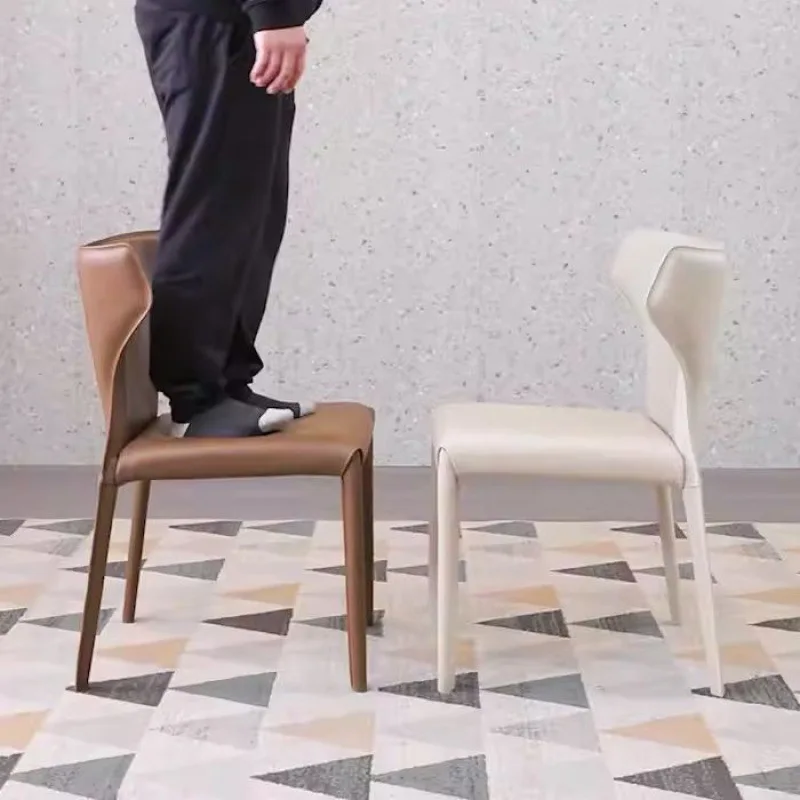 Saddle leather dining chair home modern minimalist Nordic light luxury high-end dining chair Italian