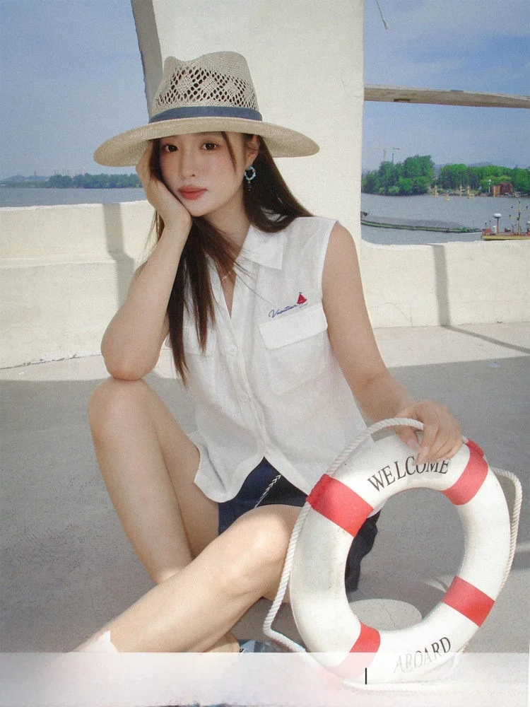 

Женская льняная блузка Ripe Plum Season с вышивкой, приталенным силуэтом и утягивающим эффектом на талии, летняя новинка, короткий топ для повседневной носки