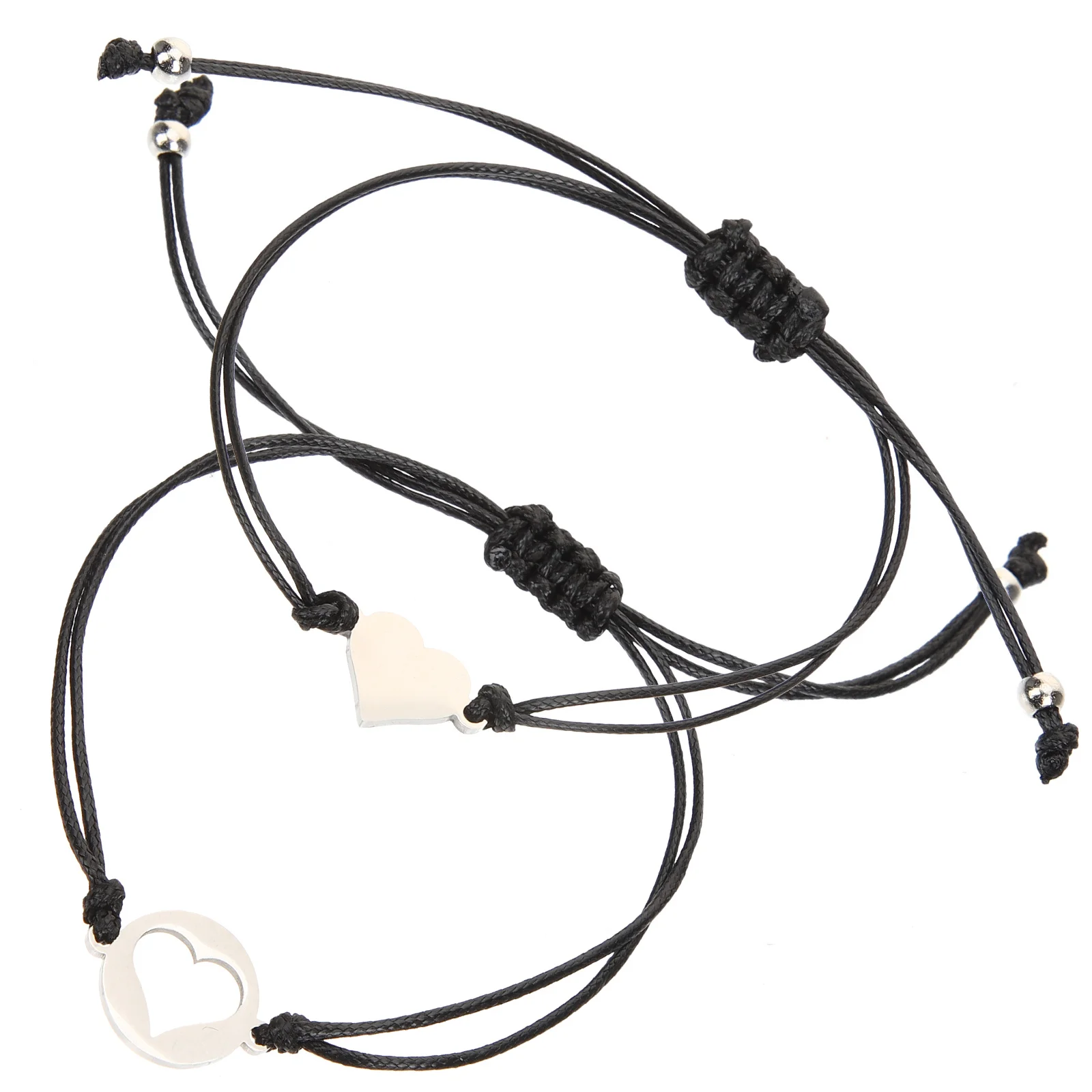 

1Pair Stainless Steel Braided Heart Bracelet Woven Design Mother Daughter Matching Jewelry Adjustable Rope for Women Girls Daily