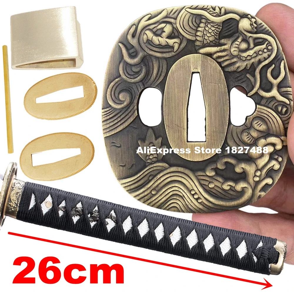 26cm Katana Tsuka Dragon Theme Alloy Tsuba Menuki Fuchi Kashira+Copper Habaki Seppa For Japanese Samurai Sword Set Fittings ﻿