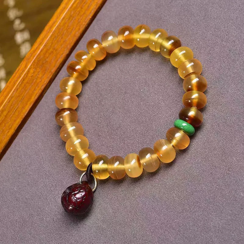 Gold Nail Plate Bead Bracelet Single Circle Tibetan Style Buddhist Beads Fengyan Clip Backflow Bone Accessories Mountain